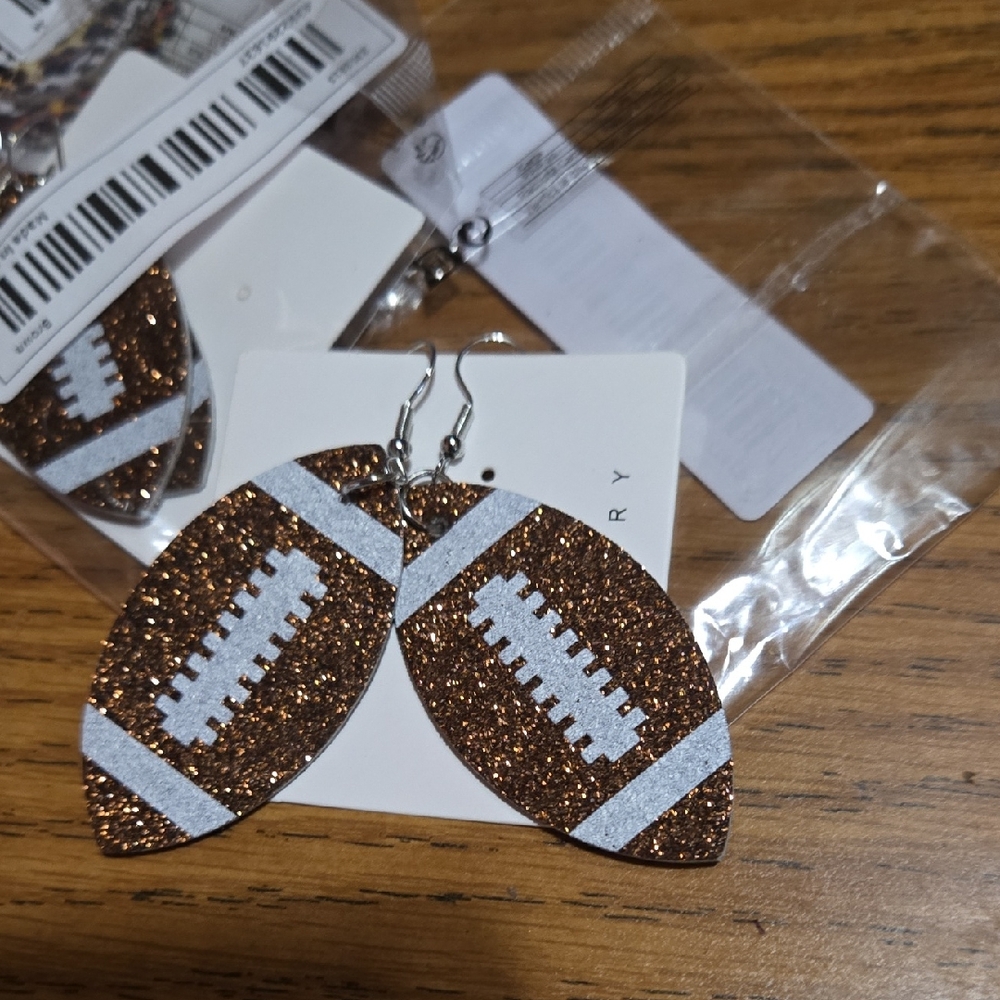 Glitter Football Earrings NWT